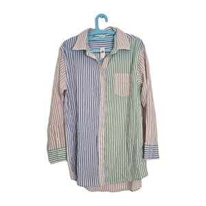 Aerie NWT Oversized Stripes Color Block Button Down Shirts Size XS Cotton